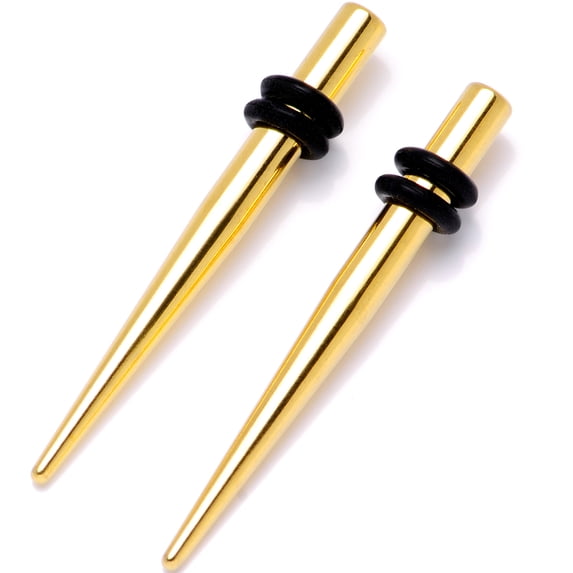 Body Candy Gold Tone Anodized Titanium Steel Micro Taper Straight Plug Set of 2 8 Gauge