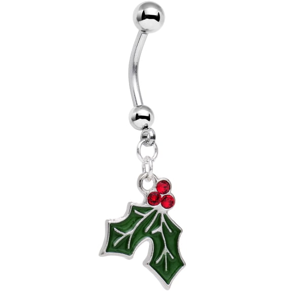 Body Candy Holiday Mistletoe Dangle Belly Ring Created with Crystals ...
