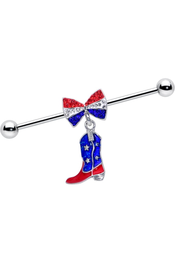 Industrial Barbell Womens 14G Stainless Steel Helix Cartilage Earring Cowboy Boot Dangle Mens 1 1/2"