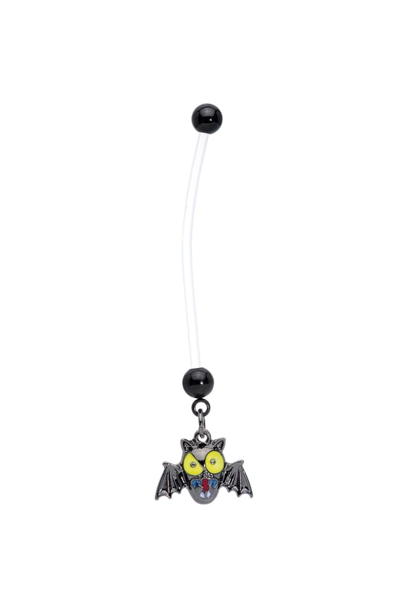 Maternity Navel Ring Piercing Bioflex Baby Gone Batty Scary Black Bat Pregnancy Belly Ring