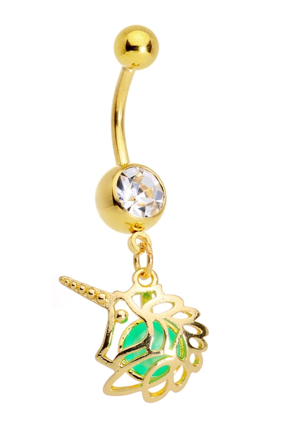 Plated Steel Navel Ring Piercing Glow in the Dark Orb Bright Unicorn Dangle Belly Button Ring