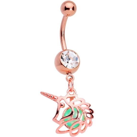 Body Candy Plated Steel Navel Ring Piercing Glow in the Dark Orb Rosy Unicorn Dangle Belly Button Ring