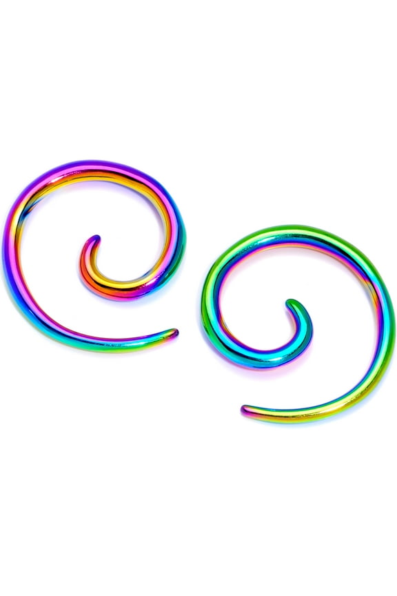 Rainbow Anodized Titanium Steel Micro Spiral Taper Set of 2 12 Gauge