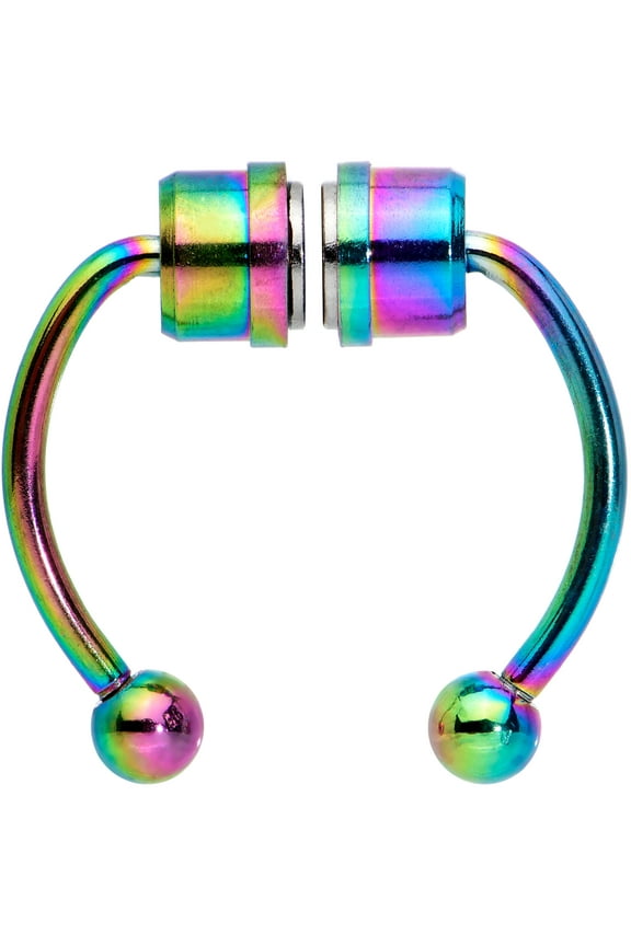 Rainbow Plated Stainless Steel Magnetic Septum Fake Nose Ring Non Pierced Septum Ring Horseshoe Jewelry Nose Ring