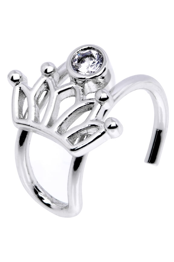 Rhodium Plated Clear Accent Crown of the Queen Ear Cuff