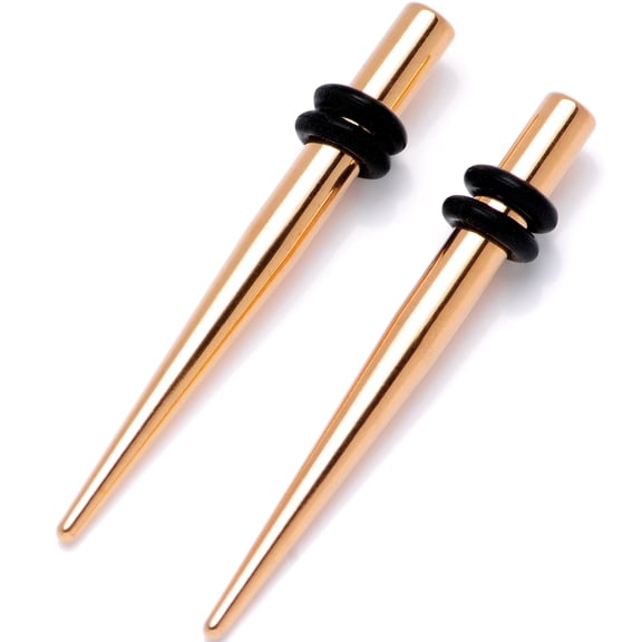 Body Candy Rose Gold Tone Anodized Titanium Steel Micro Taper Straight Plug Set of 2 8 Gauge