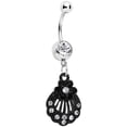thumbnail image 1 of Body Candy Stainless Steel Clear Accented Black Floral Seashell Dangle Belly Ring, 1 of 1