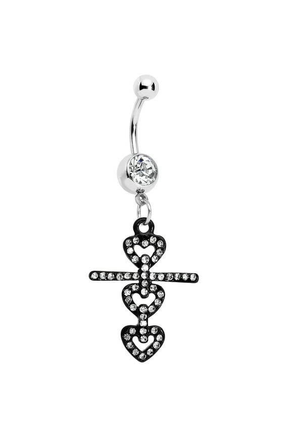 Stainless Steel Clear Accented Black Snowman of Love Dangle Belly Ring