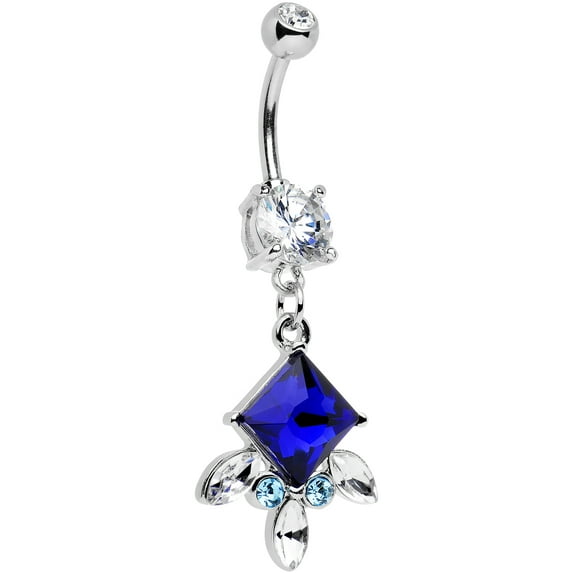 Body Candy Stainless Steel Clear Blue Accent Floral Delight Drop Dangle Belly Ring