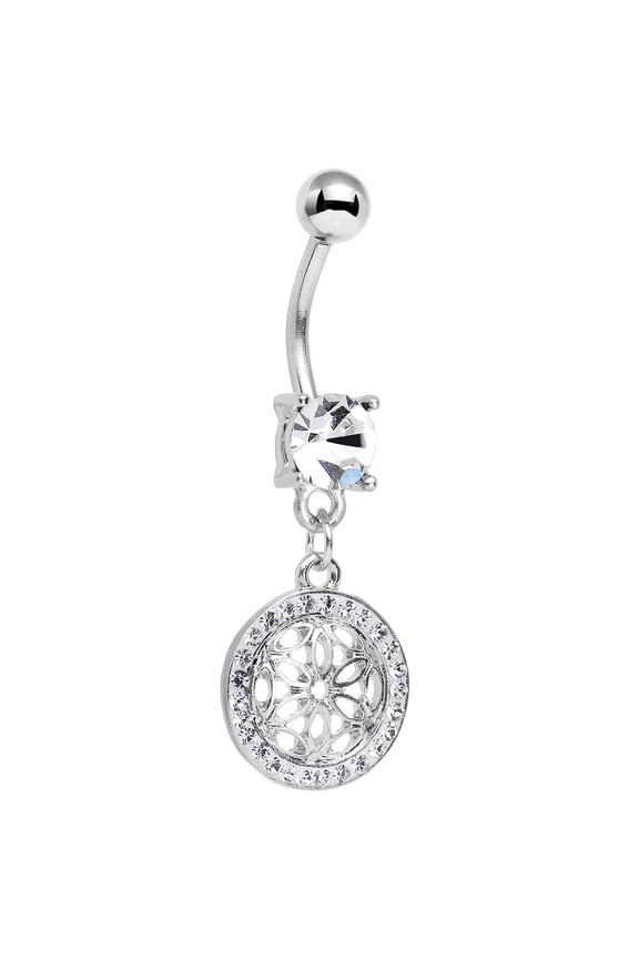 Stainless Steel Clear Mandala Medallion Dangle Belly Ring
