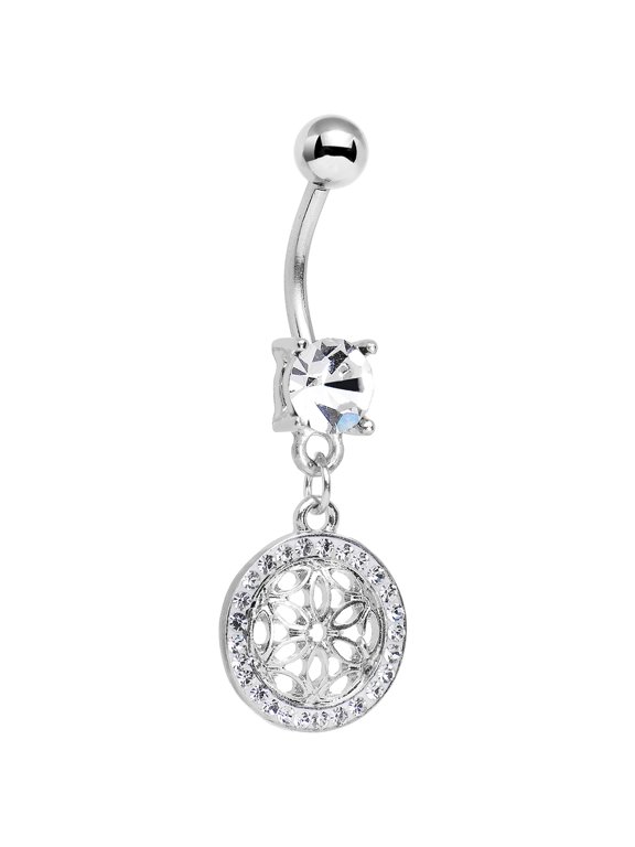 Stainless Steel Clear Mandala Medallion Dangle Belly Ring