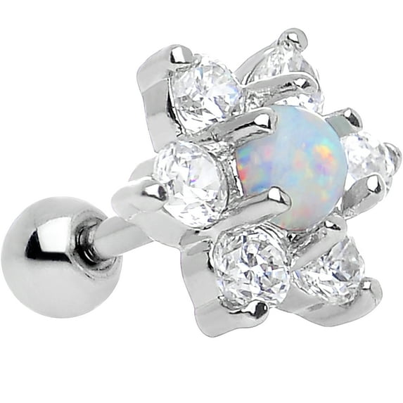 Body Candy Stainless Steel Clear Petaled Iridescent White Floral Tragus Cartilage Earring 1/4"