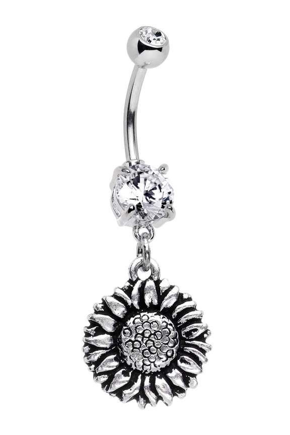 Stainless Steel Handcrafted Clear Sunflower Belly Ring