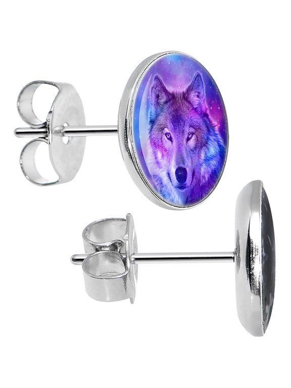 Stainless Steel Harmonious Universe and Wolf Stud Earrings