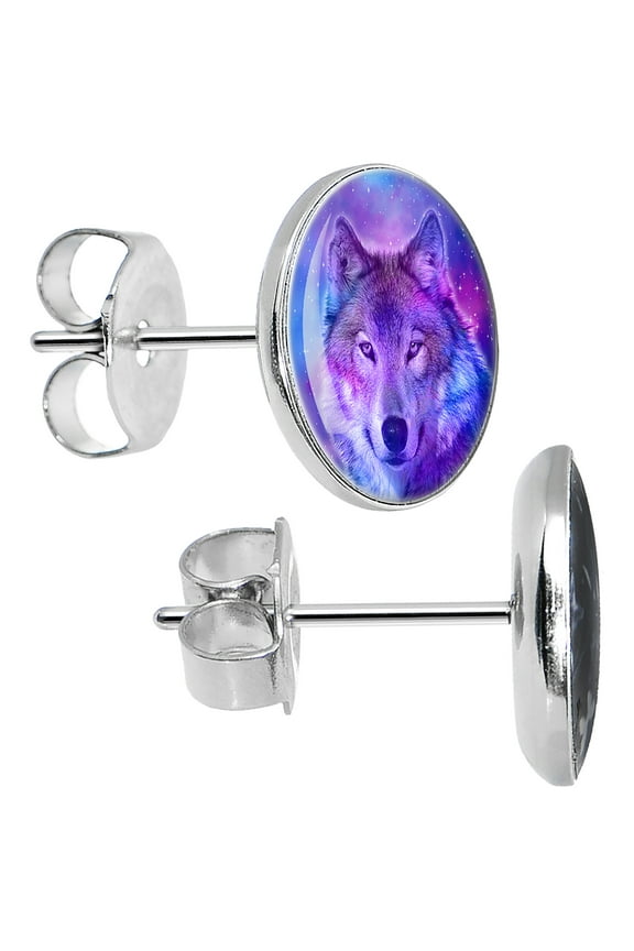 Stainless Steel Harmonious Universe and Wolf Stud Earrings
