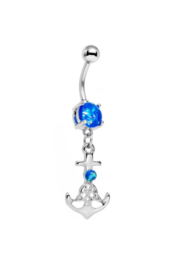 Stainless Steel Iridescent Blue Accent Celtic Knot Anchor Dangle Belly Ring