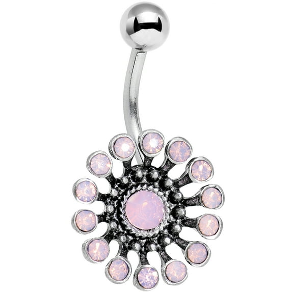 Body Candy Stainless Steel Iridescent Pink Accent Bid You Adieu Flower Belly Button Ring