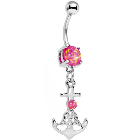 Body Candy Stainless Steel Iridescent Pink Accent Celtic Knot Anchor Dangle Belly Ring