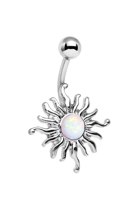 Stainless Steel Iridescent White Tribal Sun Belly Button Ring