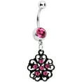 thumbnail image 1 of Body Candy Stainless Steel Pink Accented Black Quinate Romance Dangle Belly Ring, 1 of 1