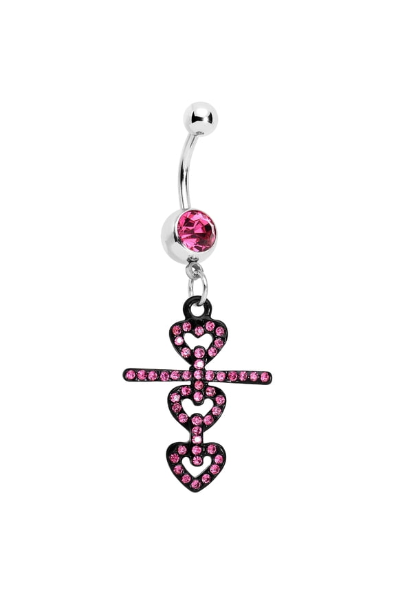 Stainless Steel Pink Accented Black Snowman of Love Dangle Belly Ring