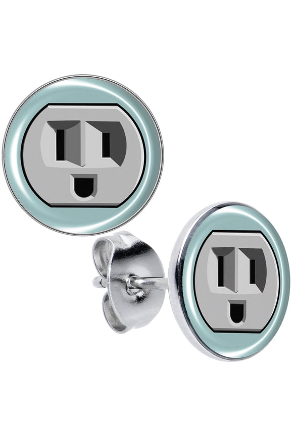 Stainless Steel Smiling Plug Outlet Pierced Stud Earrings Set for Women Men