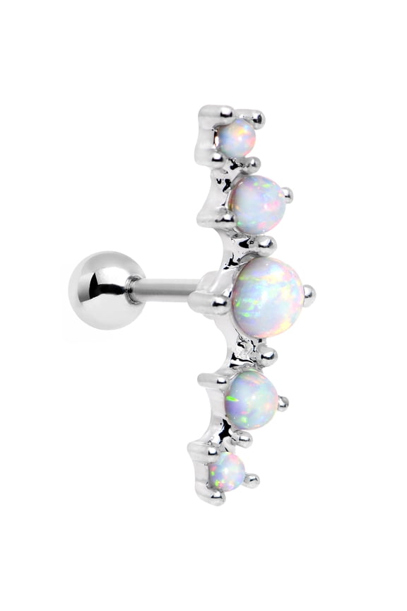 Stainless Steel White Synthetic Opal Left Cartilage Earring 16 Gauge 1/4"
