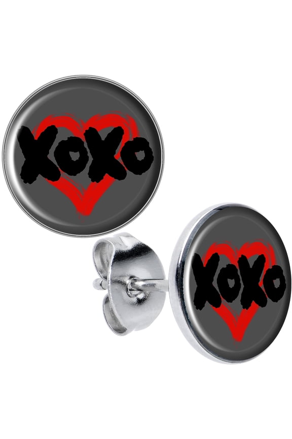 Stainless Steel XOXO Heart Pierced Stud Earrings Set for Women Men