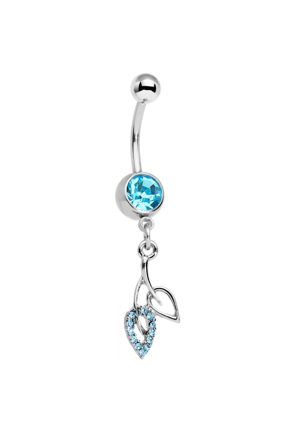 Steel Brilliant Blue Accent Leaves of Fall Dangle Belly Ring
