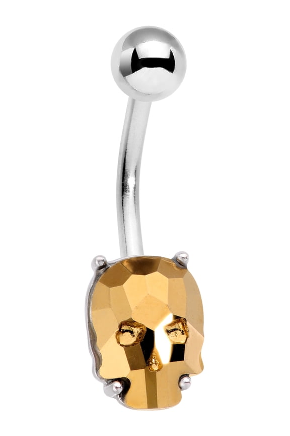 Steel Champagne Accent Sugar Skull Mask Belly Ring