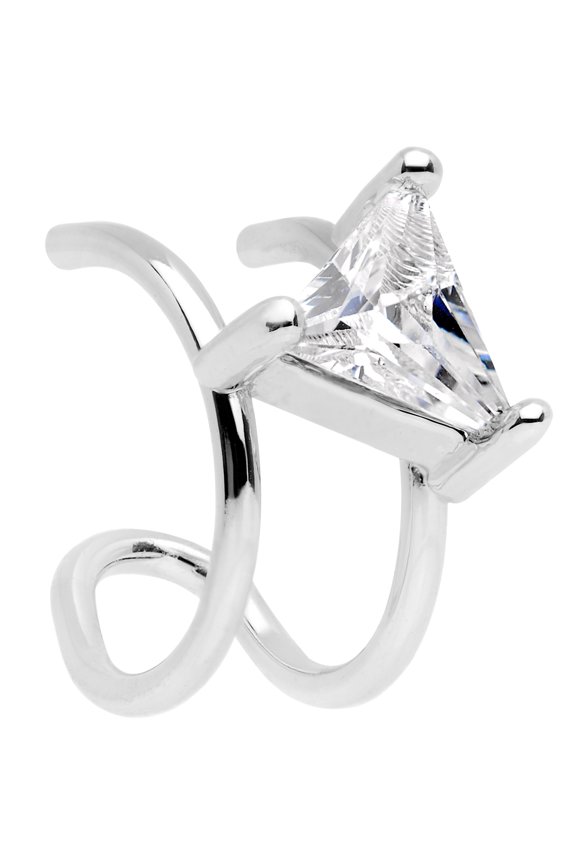 Steel Clear Accent Triangle Bling Non Pierced Ear Cuff