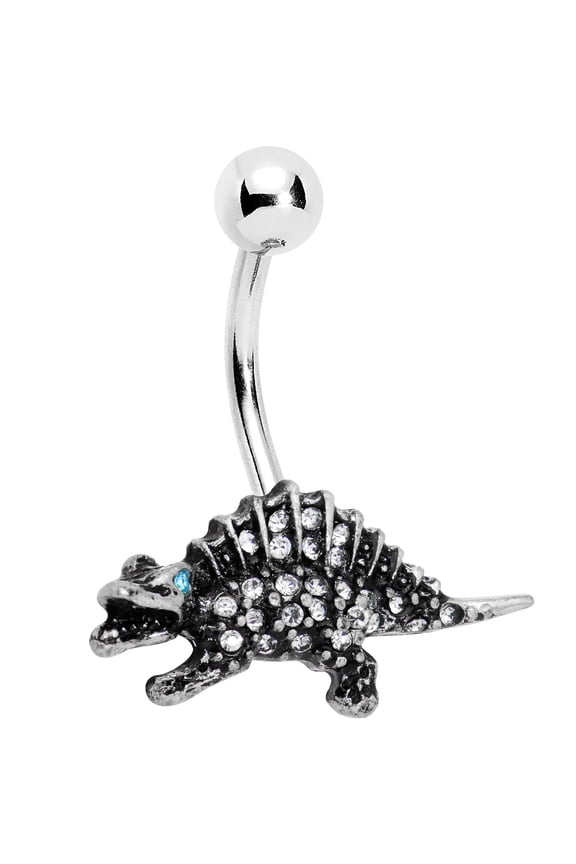 Steel Clear Brilliant Blue Accent Stegosaurus Dinosaur Belly Button Ring