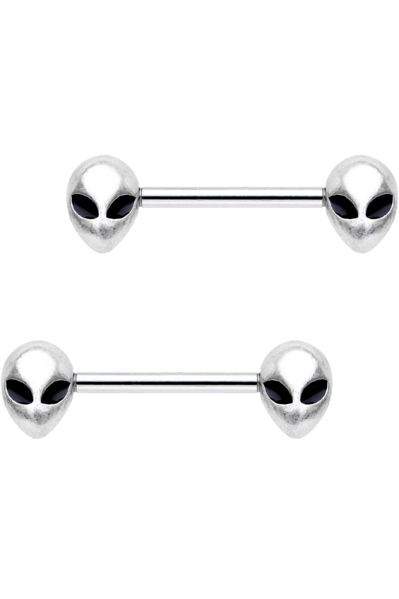 Steel Gray Alien Barbell Nipple Ring Set of 2 14 Gauge 9/16"