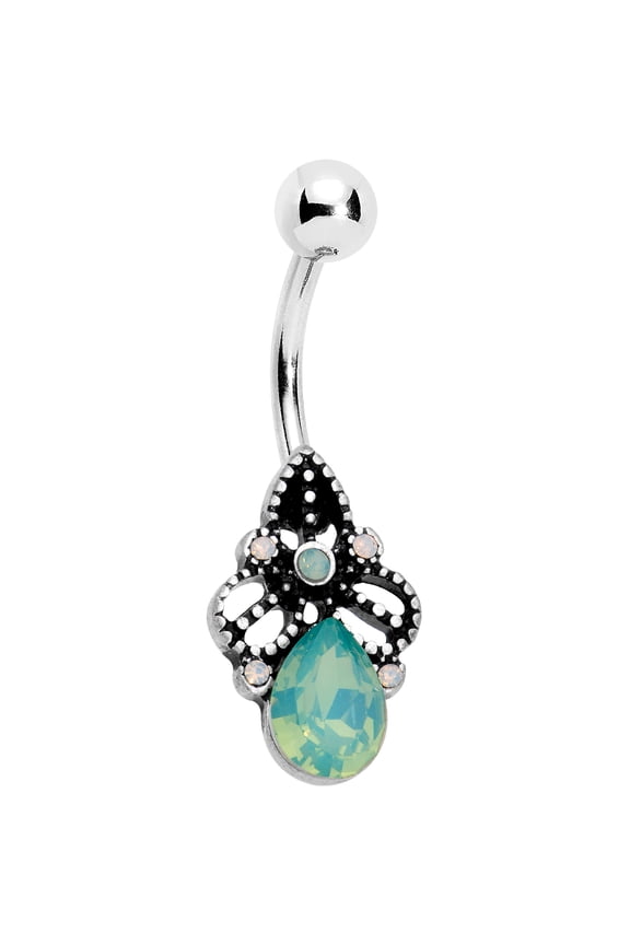 Steel Green Accent Artsy Deco Belly Button Ring