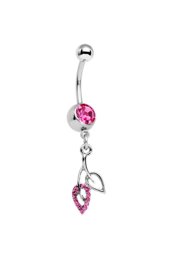 Steel Pink Accent Leaves of Fall Dangle Belly Ring