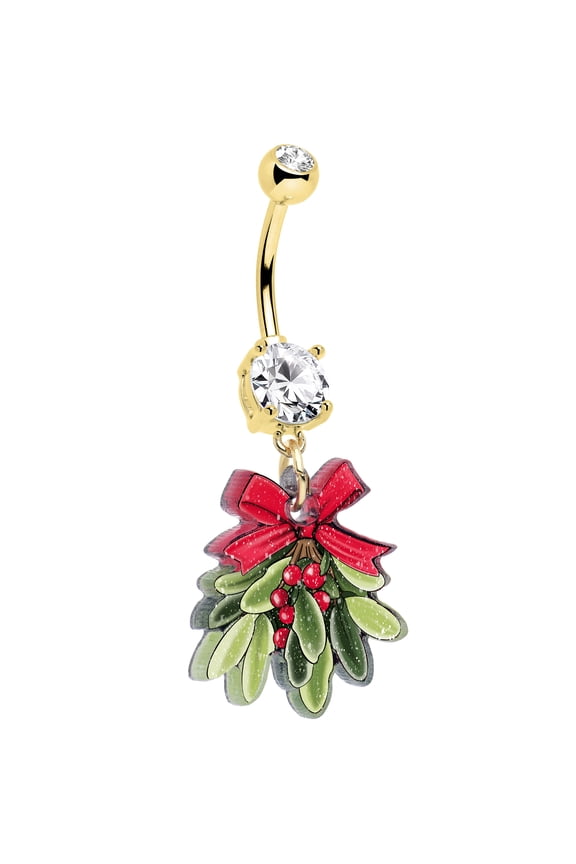 Surgical Stainless Steel Holiday Mistletoe Christmas Dangle Belly Button Ring Women Men by Onyx O