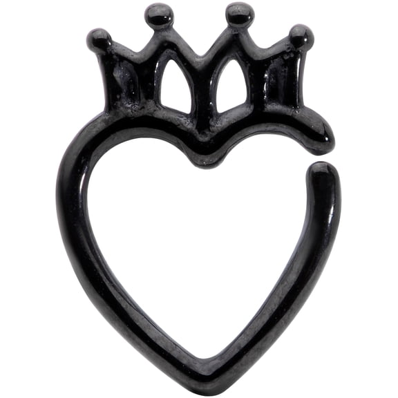 Body Candy Unisex 16G Black PVD Steel Royal Crown Right Ear Heart Closure Ring Daith Helix Tragus Rook 8mm