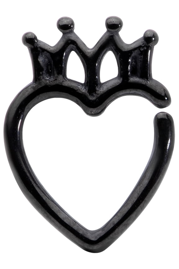 Unisex 16G Black PVD Steel Royal Crown Right Ear Heart Closure Ring Daith Helix Tragus Rook 8mm