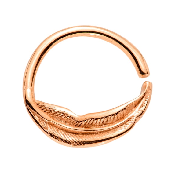 Body Candy Unisex 16G PVD Steel Rosy Floating Feather Closure Ring Daith Helix Tragus Rook 3/8"