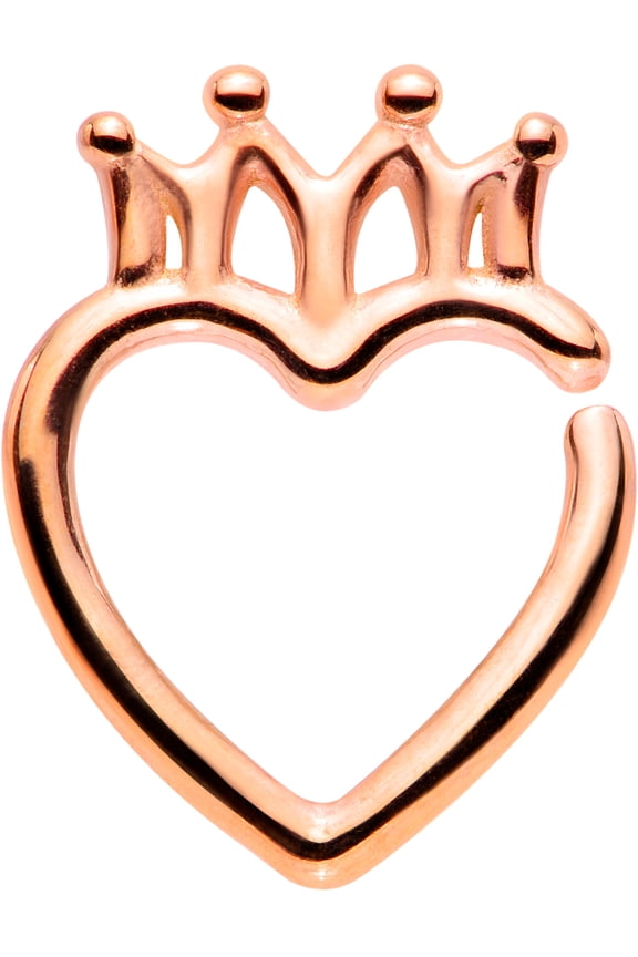 Unisex 16G Plated Steel Rosy Crown Heart Left Ear Closure Ring Daith Helix Tragus Rook 5/16"