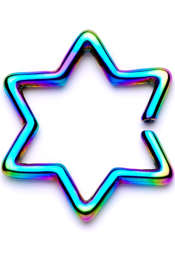 Unisex 16G Rainbow PVD Steel Hexagram Star of David Closure Ring Daith Helix Tragus Rook 5/16"