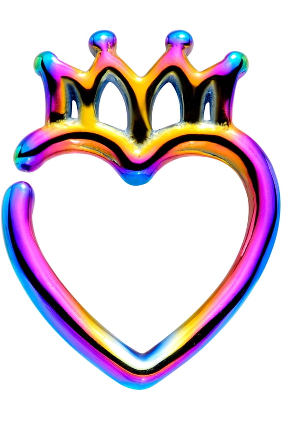 Unisex 16G Rainbow Plated Steel Crown Heart Left Ear Closure Ring Daith Helix Tragus Rook 5/16"