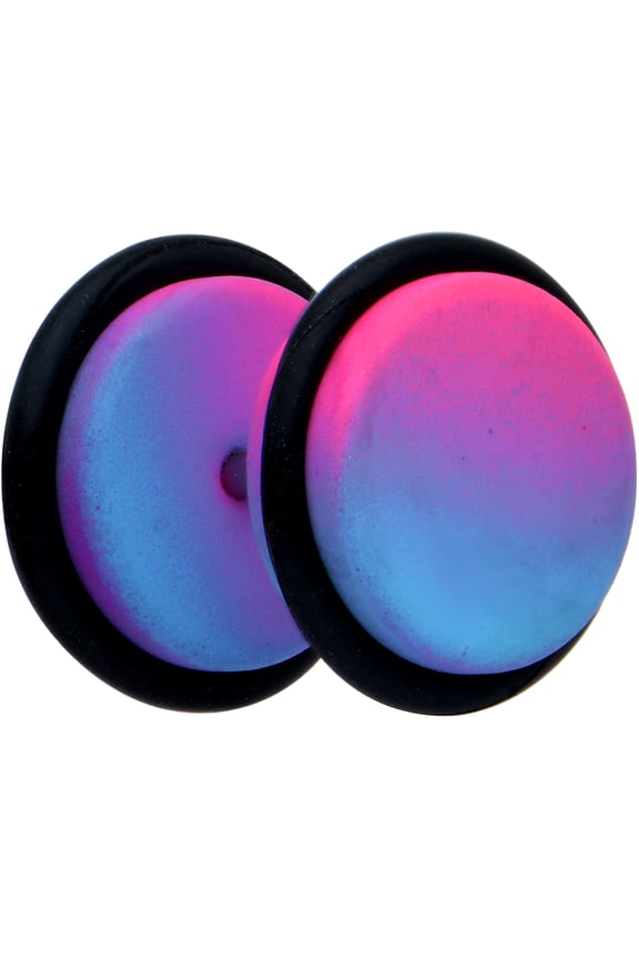 Unisex 2PC Steel Illusion Cheater Plug Earrings Pink Blue Ombre Matte Fake Ear Plugs Gauges