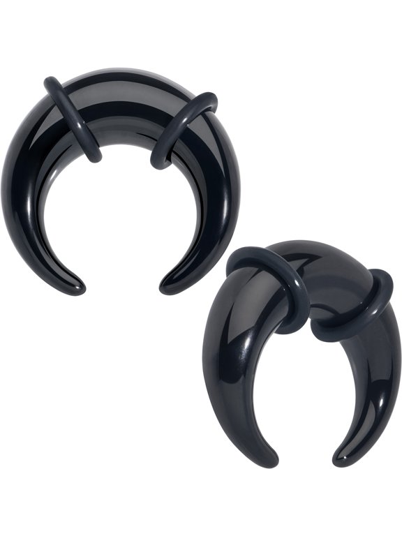Unisex 316L Stainless Steel 00G Black Ear Gauges Crescent Taper Pincher Curved Taper Septum Ring 10mm
