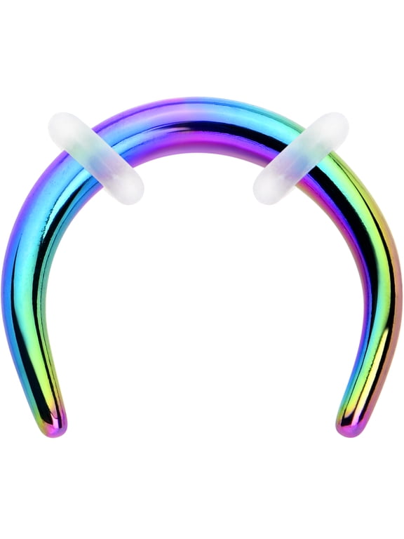 Unisex 316L Stainless Steel Rainbow 14G Ear Gauges Crescent Taper Pincher Curved Taper Septum Ring 8mm