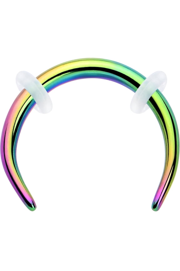 Unisex 316L Stainless Steel Rainbow 16G Ear Gauges Crescent Taper Pincher Curved Taper Septum Ring 8mm