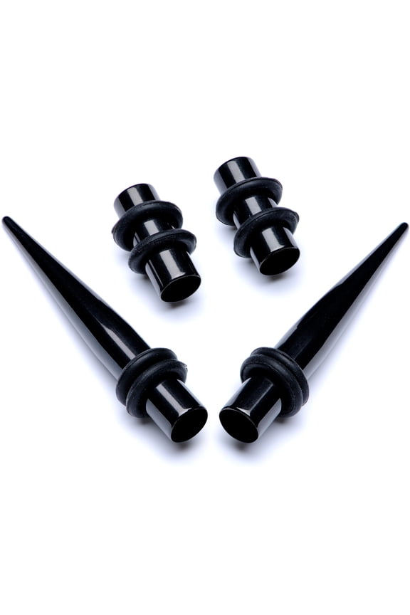 Unisex 4Pc Black PVD Steel 4G Ear Gauges Stretching Kit Tapers Black Straight Plug Set 5mm