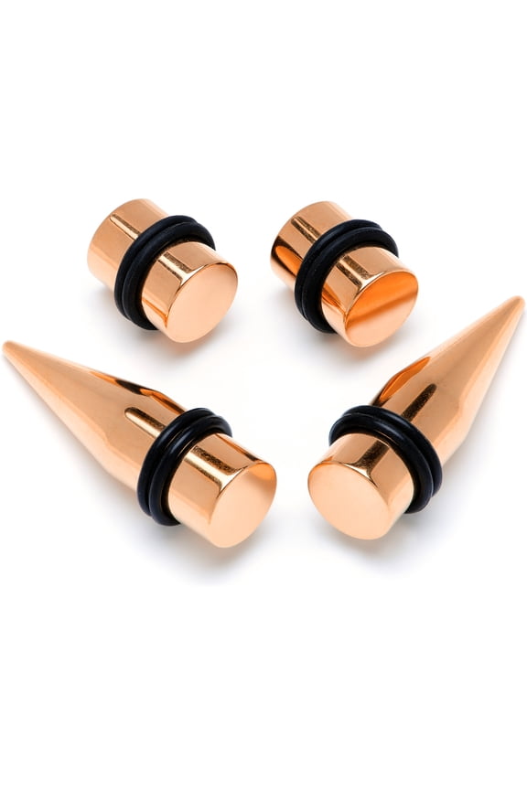 Unisex 4Pc PVD Steel 00G Ear Gauges Stretching Kit Tapers Rosy Straight Plug Set 10mm
