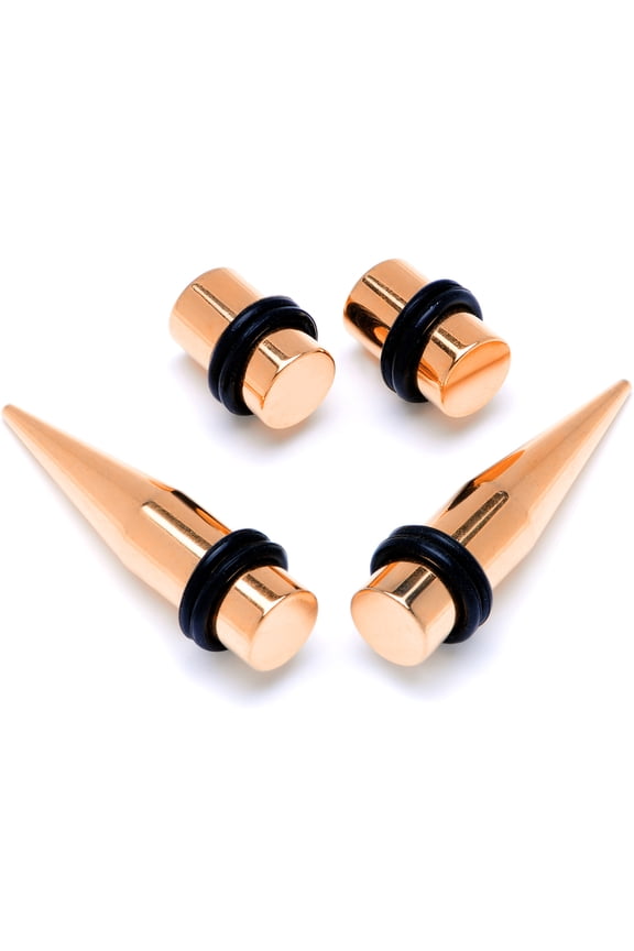 Unisex 4Pc PVD Steel 0G Ear Gauges Stretching Kit Tapers Rosy Straight Plug Set 8mm