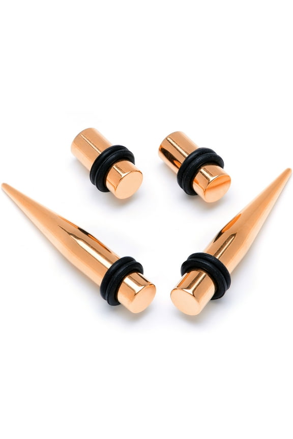 Unisex 4Pc PVD Steel 2G Ear Gauges Stretching Kit Tapers Rosy Straight Plug Set 6mm